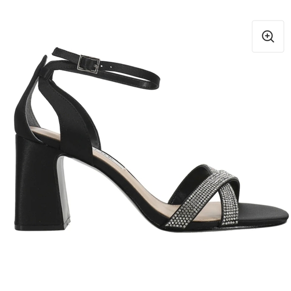 NINA BLACK SATIN RHINESTONE ANKLE STRAP SZ 10 - Picture 1 of 14